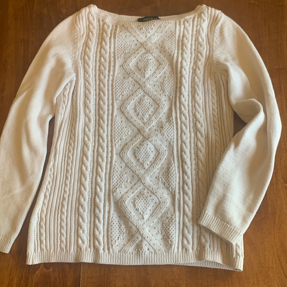 White House Black Market M white sweater w/ sparking details - Picture 1 of 7